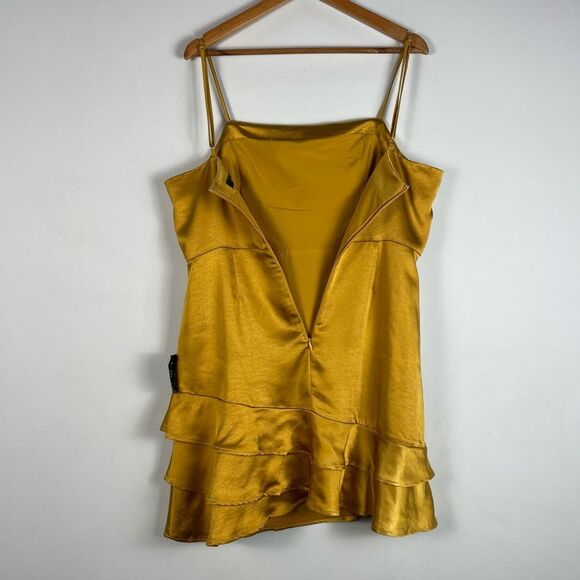 Lulu's Dream Come True Mustard Yellow Satin Ruffled Mini Dress Size XL NEW - Picture 8 of 12